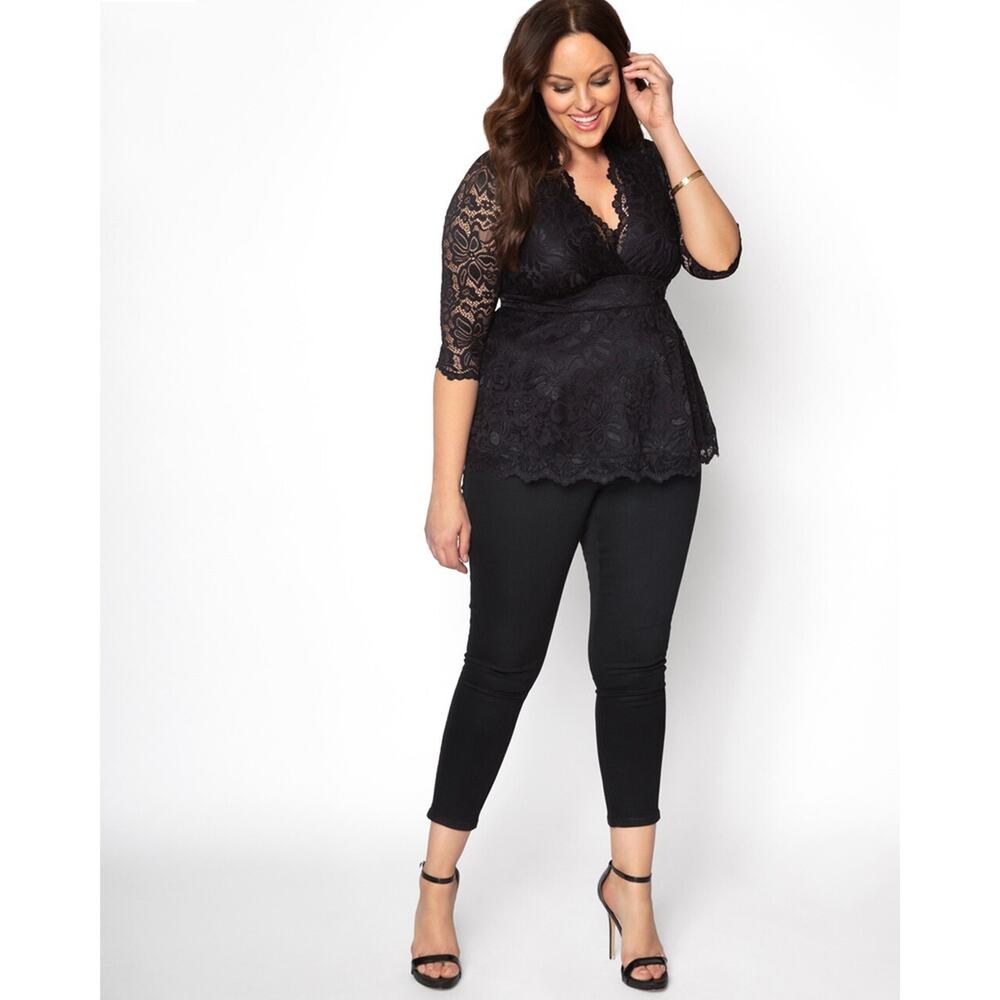 Kiyonna Top 3X Black Linden Lace Empire Waist Dark Romantic Slimming Whimsigoth - Picture 3 of 9